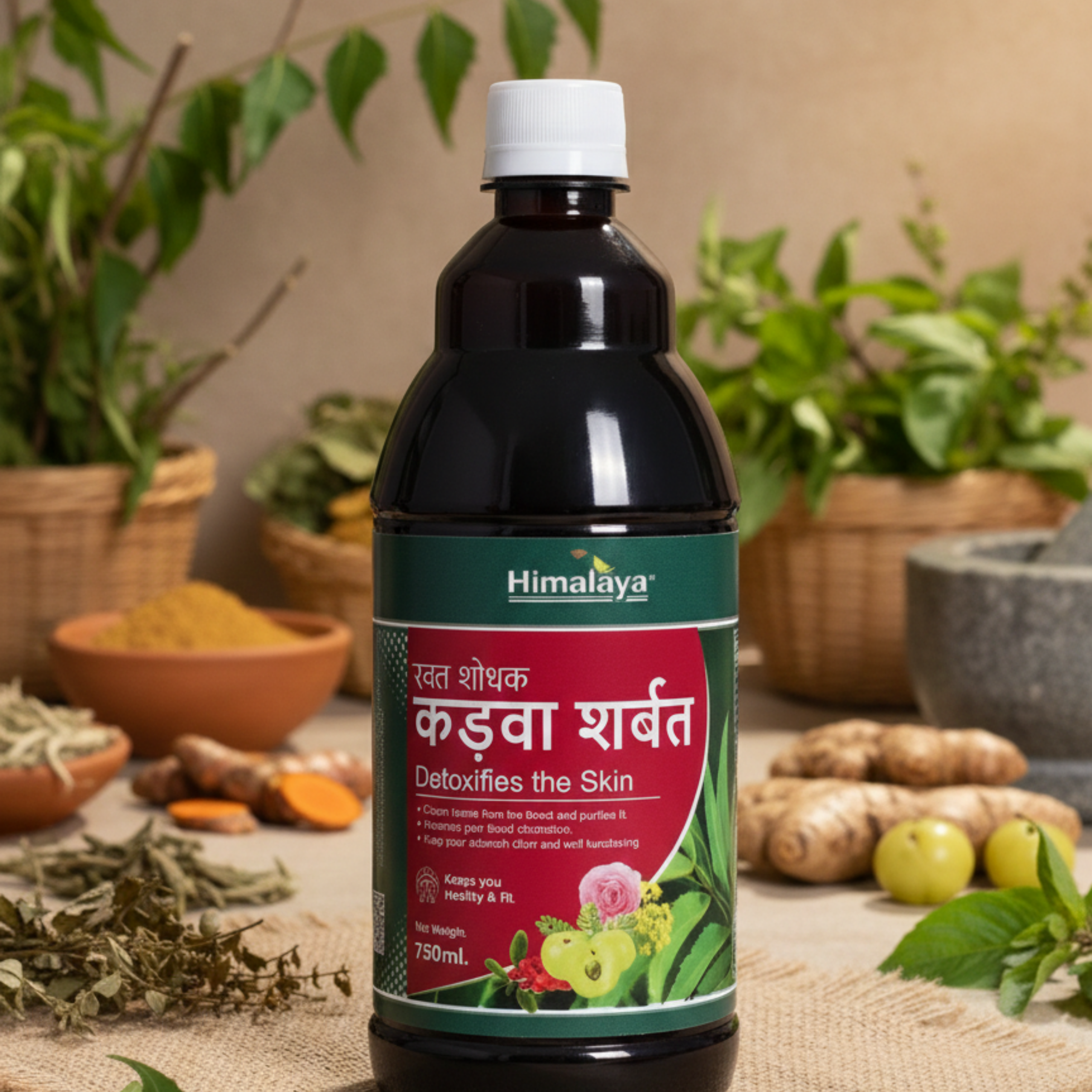 Himalaya Pharmacy Kadwa Sharbat (कड़वा शरबत) - रक्त शोधक और त्वचा डिटॉक्सिफायर, 200ml